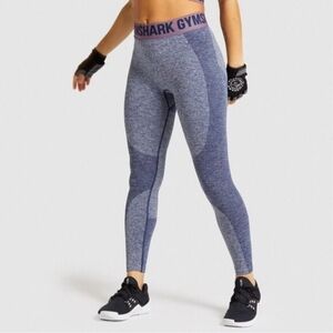 Gymshark Heathered Blue Leggings with Mauve Waistband